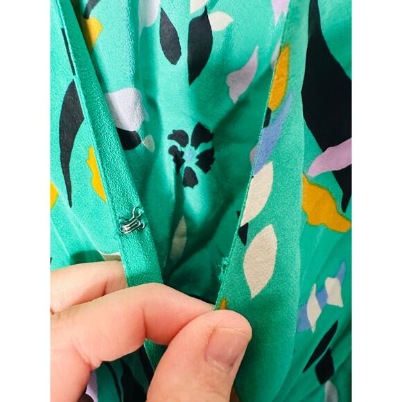 VERONICA BEARD Green Floral Printed Silk Ruched Ruffled Maria Dress Size 4 - Picture 7 of 16